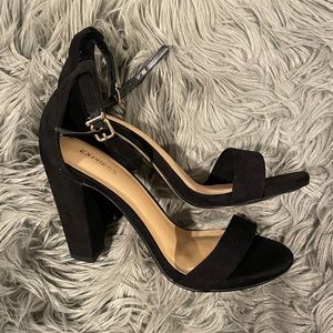 Black suede heeled sandal